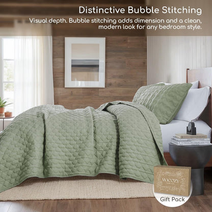 WDCOZY Sage Green Quilt King Size Bedding Sets with 2 Pillow Shams, Lightweight Soft Bedspread Coverlet, Quilted Blanket Thin Comforter Bed Cover, All Season Spring Summer, 3 Pieces, 104x90 inches
