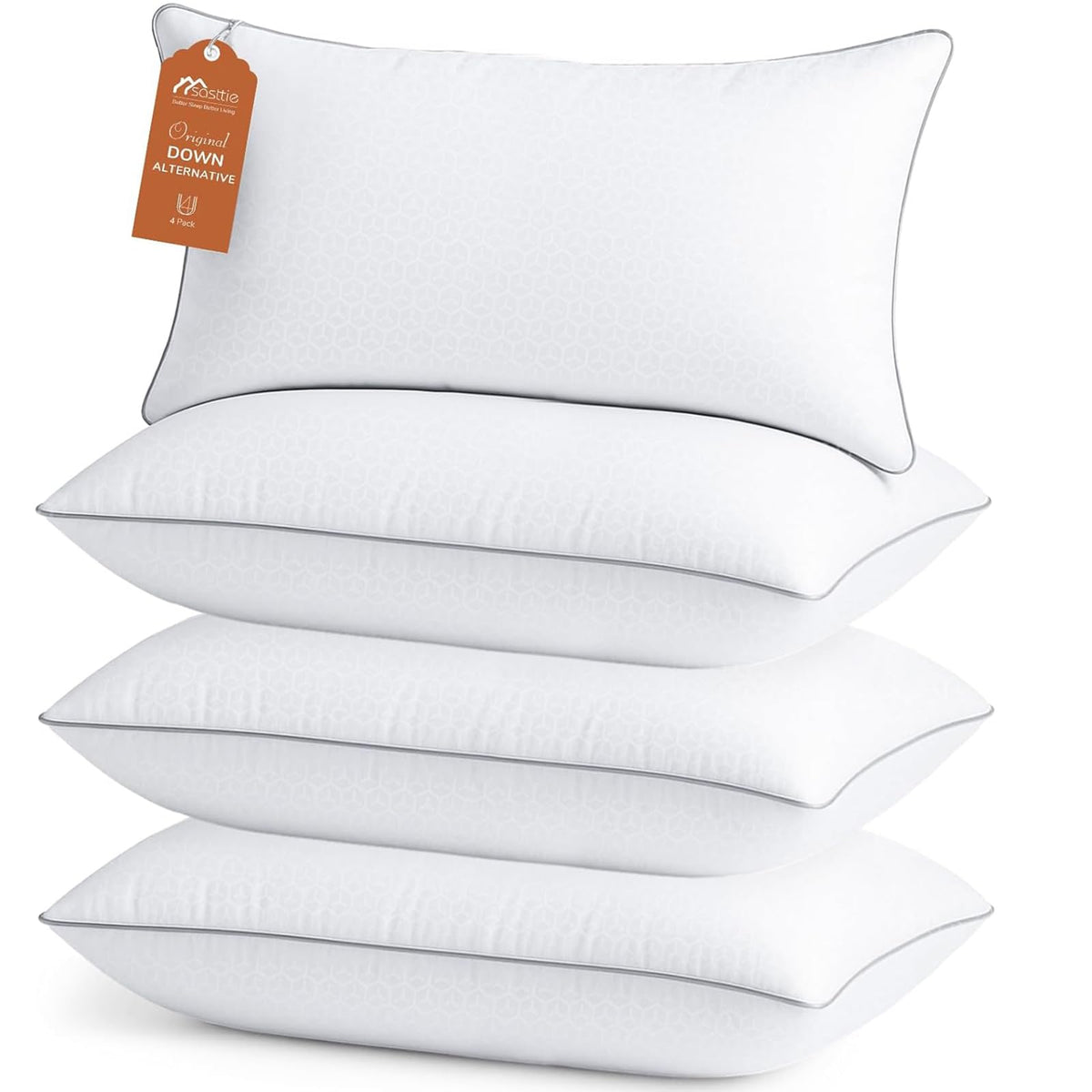 Sasttie Firm Pillows Queen Size Set of 4, Bed Pillows for Side, Back, and Stomach Sleepers - Oeko-Tex Certified Supportive Down Alternative Plump Filling - Hotel Quality and Machine Washable, 4 Pack