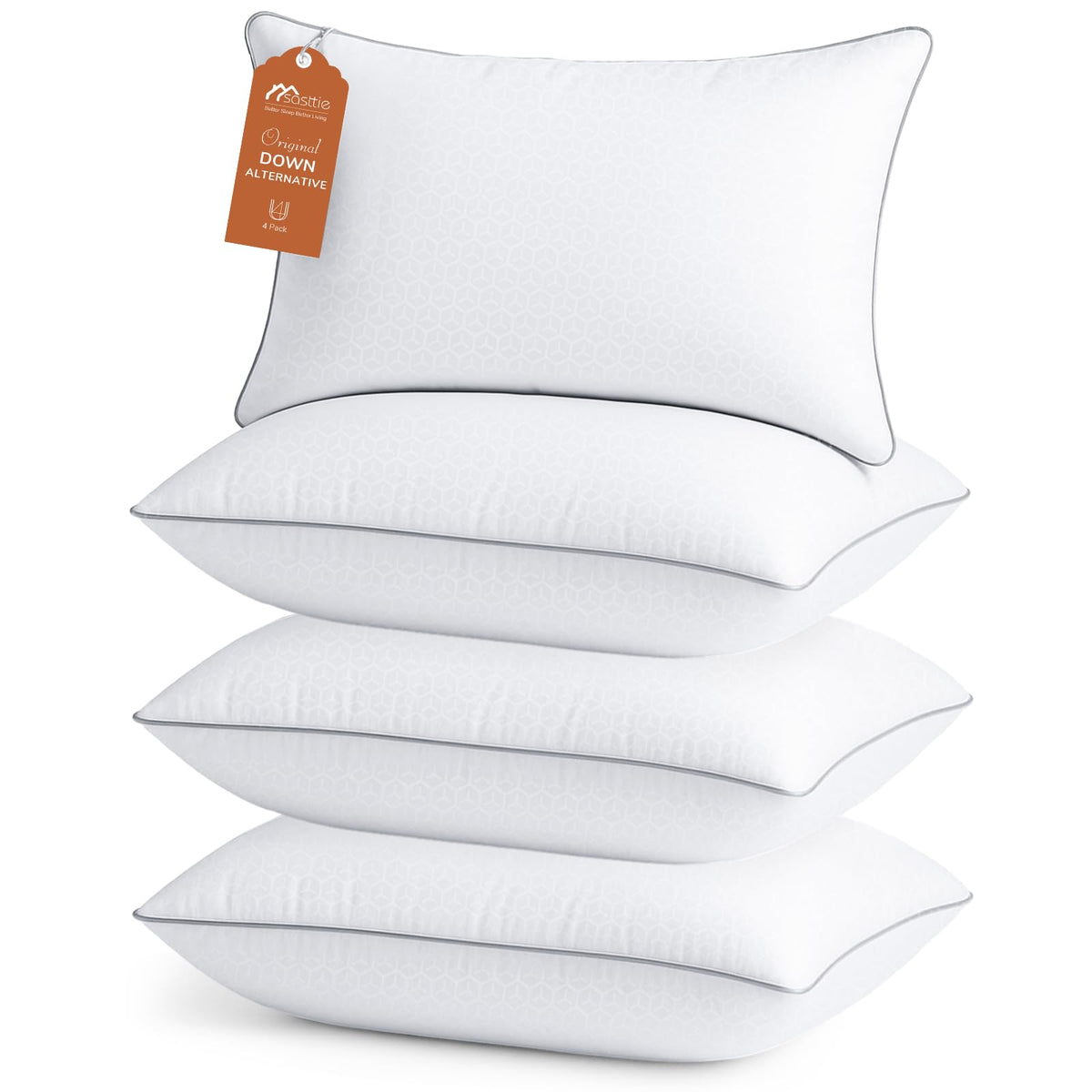 Sasttie Firm Pillows Queen Size Set of 2, Bed Pillows for Side, Back, and Stomach Sleepers - Oeko-Tex Certified Down Alternative Plump Filling - Hotel Quality and Machine Washable, 2 Pack