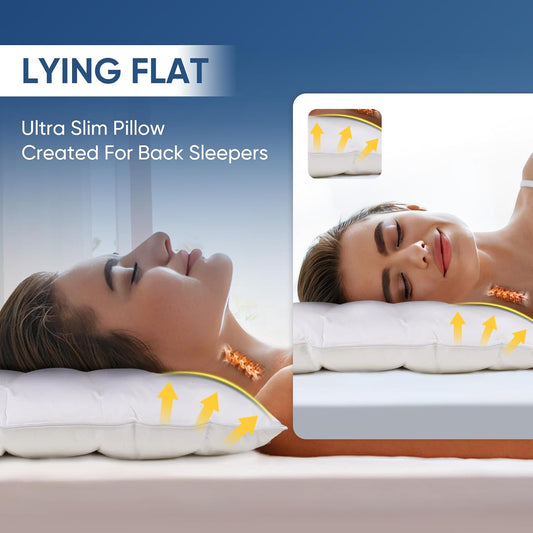 MINUPWELL Ultra Flat Pillows for Sleeping Thin, 7D High Support 2.5 inch Height Ultra Thin Pillows,Slim Bed Pillows for Stomach Sleeper,Standard Size -18x26 in