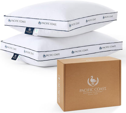 Pacific Coast Goose Feather and Down Firm Pillows King Size Set of 2, Bed Pillows for Side and Back Sleepers, Supportive Gusseted Hotel Collection Pillow with 100% Cotton Shell