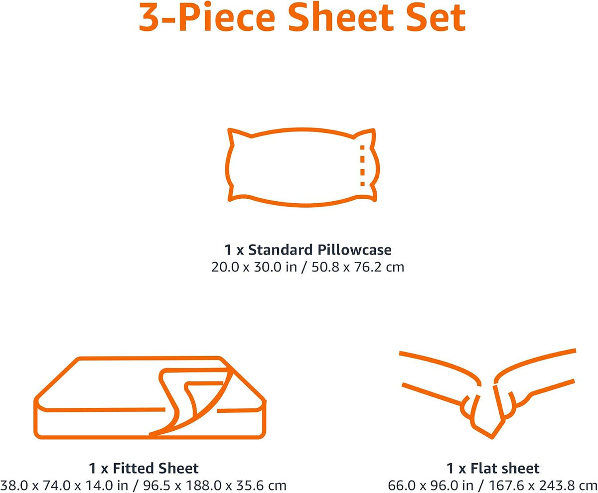 Amazon Basics Lightweight Super Soft Easy Care Wrinkle Free Microfiber 3 Piece Bed Sheet Set with 14-Inch Deep Pockets, Twin, Navy Blue, Solid, Kids, Men & Women Bedding