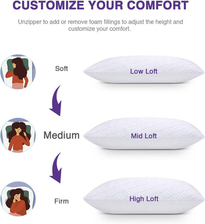 WISHSMILE Cooling Shredded Memory Foam Pillows Queen Size Set of 2