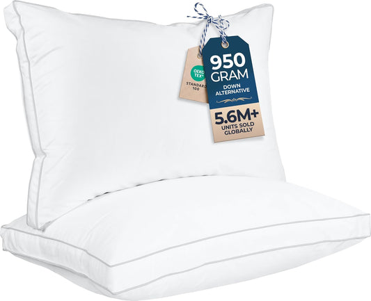 Utopia Bedding Bed Pillows for Sleeping Standard Size (White), Set of 2, Soft & Fluffy Pillow with Down Alternative Filling, Cooling, Hotel Quality, Gusseted Pillow for Back, Stomach or Side Sleepers