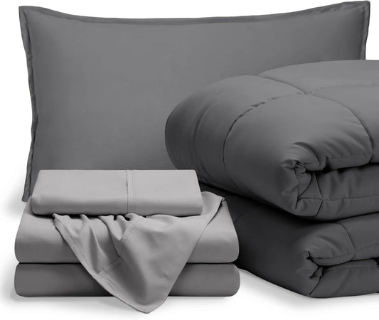 Bare Home Bed-in-A-Bag 5 Piece Set (Twin XL, Grey/Light Grey)