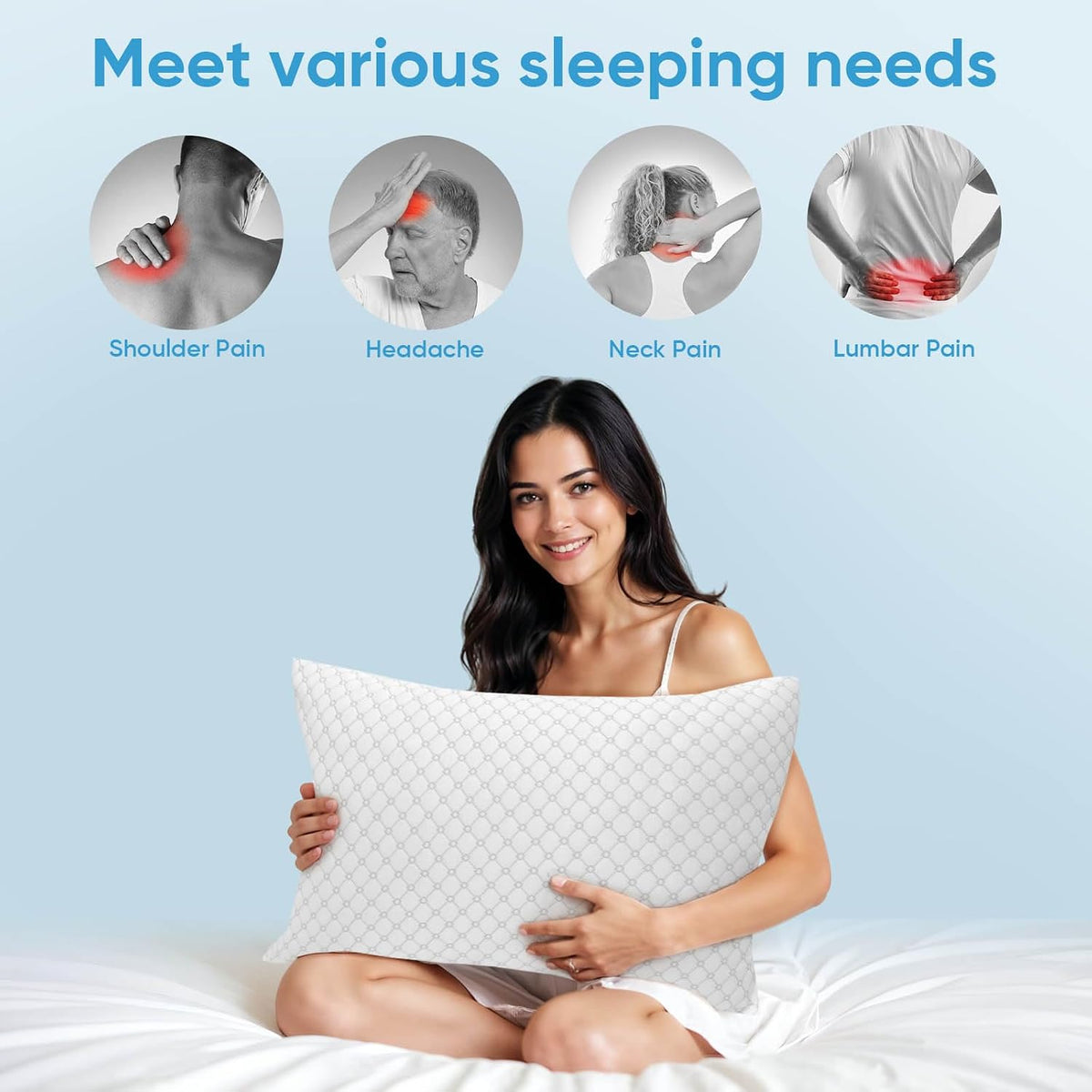 OAISZ Shredded Memory Foam Bed Pillows Queen Size Set of 2 for Sleeping