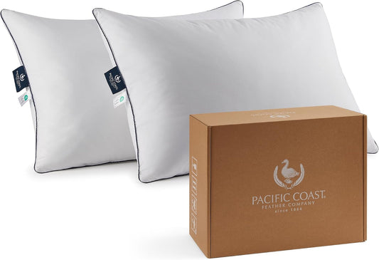 Pacific Coast Goose Feather and Down Bed Pillows Standard Size Set of 2, Hotel Pillow for Sleeping, Downproof, Medium-Firm, Fluffy, 100% Cotton Shell