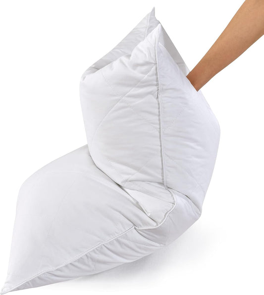 Three Geese White Goose Feather & Cotton Pillows Queen/Standard Size Set of 2 - Soft 600 Thread Count 100% Cotton, Medium Firm, Soft Support, White Solid