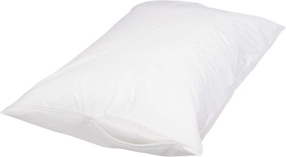 Amazon Basics Queen Pillow Protector with Zipper, 100% Cotton Hypoallergenic, Machine Washable, White, 31 x 21 Inches, Pillows Not Included