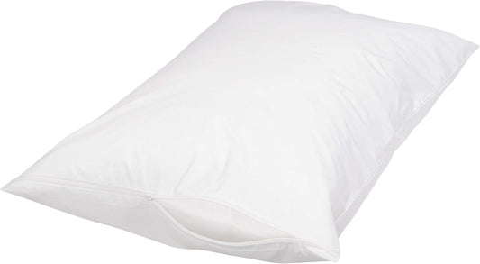 Amazon Basics Queen Pillow Protector with Zipper, 100% Cotton Hypoallergenic, Machine Washable, White, 31 x 21 Inches, Pillows Not Included