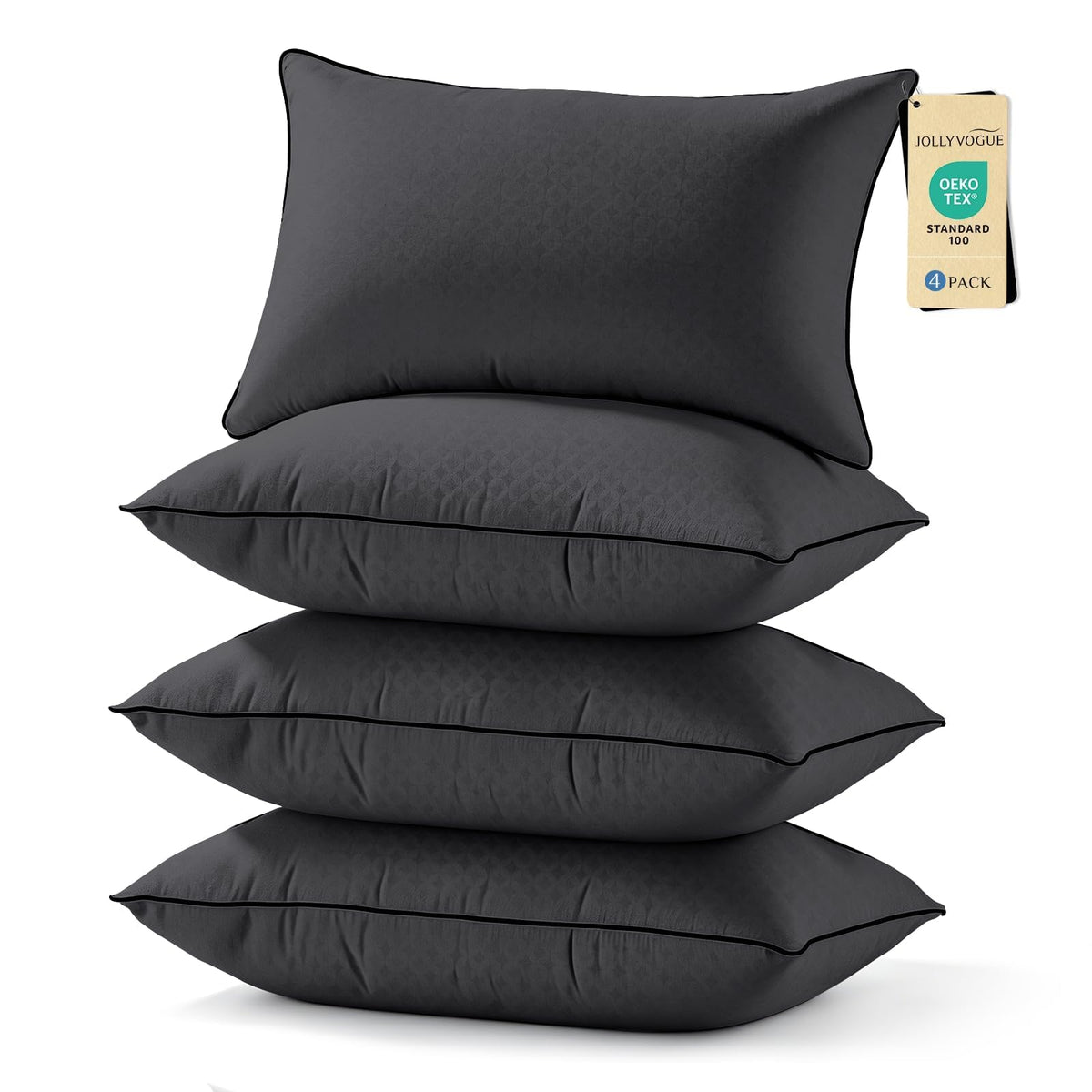 JOLLYVOGUE Pillows Standard Size Set of 4, Washable Supportive Firm Bed Pillows with Oeko-Tex Certified Soft Down Alternative Fill, Luxury Hotel Quality for Side, Back and Stomach Sleepers