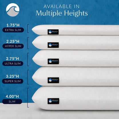 Bluewave Bedding Super Slim Gel Memory Foam Pillow for Stomach and Back Sleepers - Thin, Flat Design for Cervical Neck Alignment and Deeper Sleep (3.25-Inches Height, Standard Size)