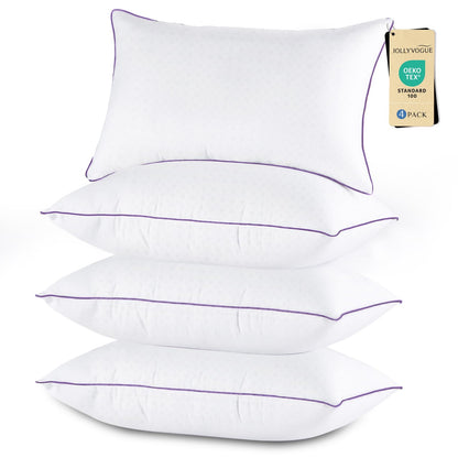 JOLLYVOGUE Pillows Standard Size Set of 4, Washable Supportive Firm Bed Pillows with Oeko-Tex Certified Soft Down Alternative Fill, Luxury Hotel Quality for Side, Back and Stomach Sleepers