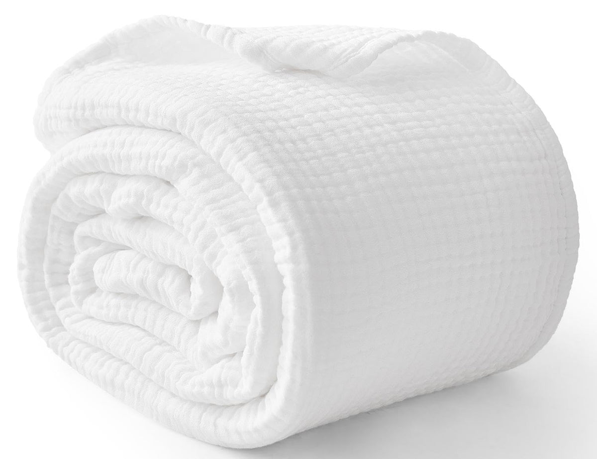 100% Cotton Muslin Blanket for Adults, 6-Layer, King, 108 x 90, Beige Linen