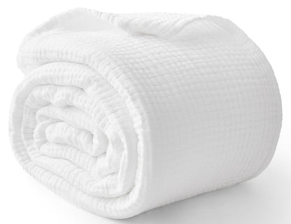 100% Cotton Muslin Blanket for Adults, 6-Layer, King, 108 x 90, Beige Linen