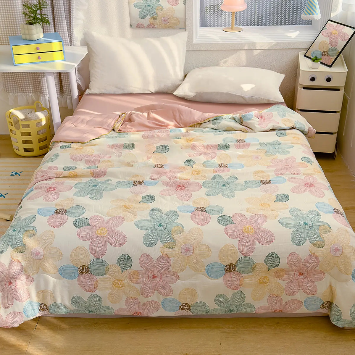 1pcs of small floral print summer quilt, super soft and skin-friendly air-conditioned quilt, Printed Quilts, suitable for use in all seasons, bedrooms, and living rooms #GLOBAL PICKS