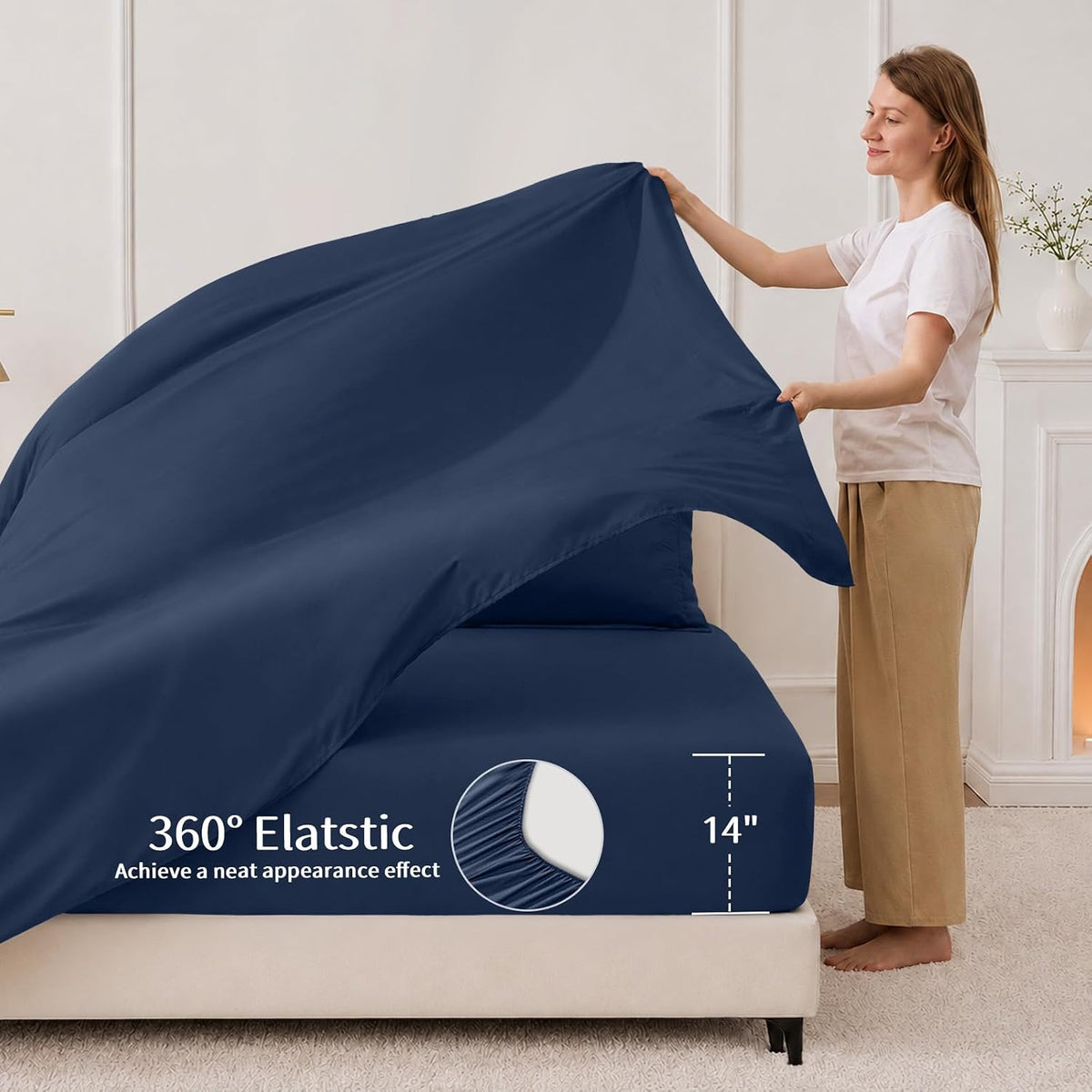 FUANNA Full Size Comforter Sets 7 PCS, Navy Blue Bed Set, Soft Bed in a Bag