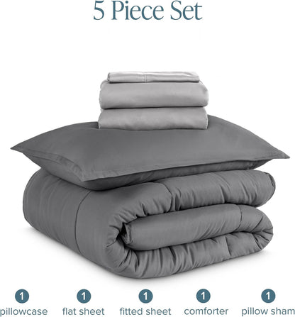 Bare Home Bed-in-A-Bag 5 Piece Set (Twin XL, Grey/Light Grey)
