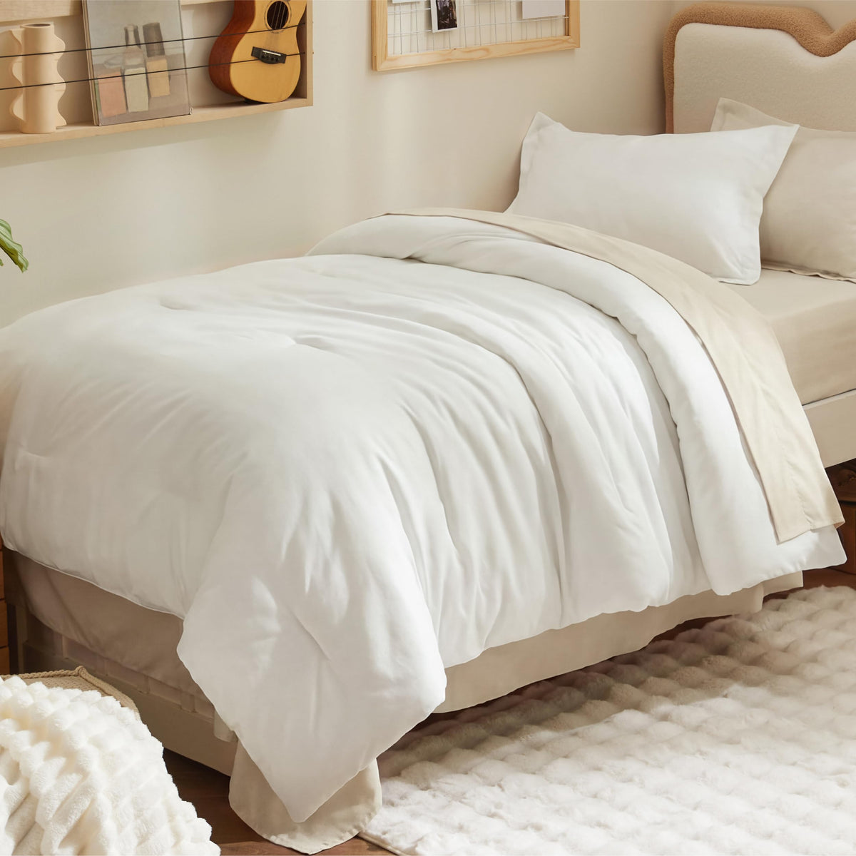 Bedsure Queen Bed in a Bag Grayish Blue Comforter Set Dual-Tone 7 Pieces
