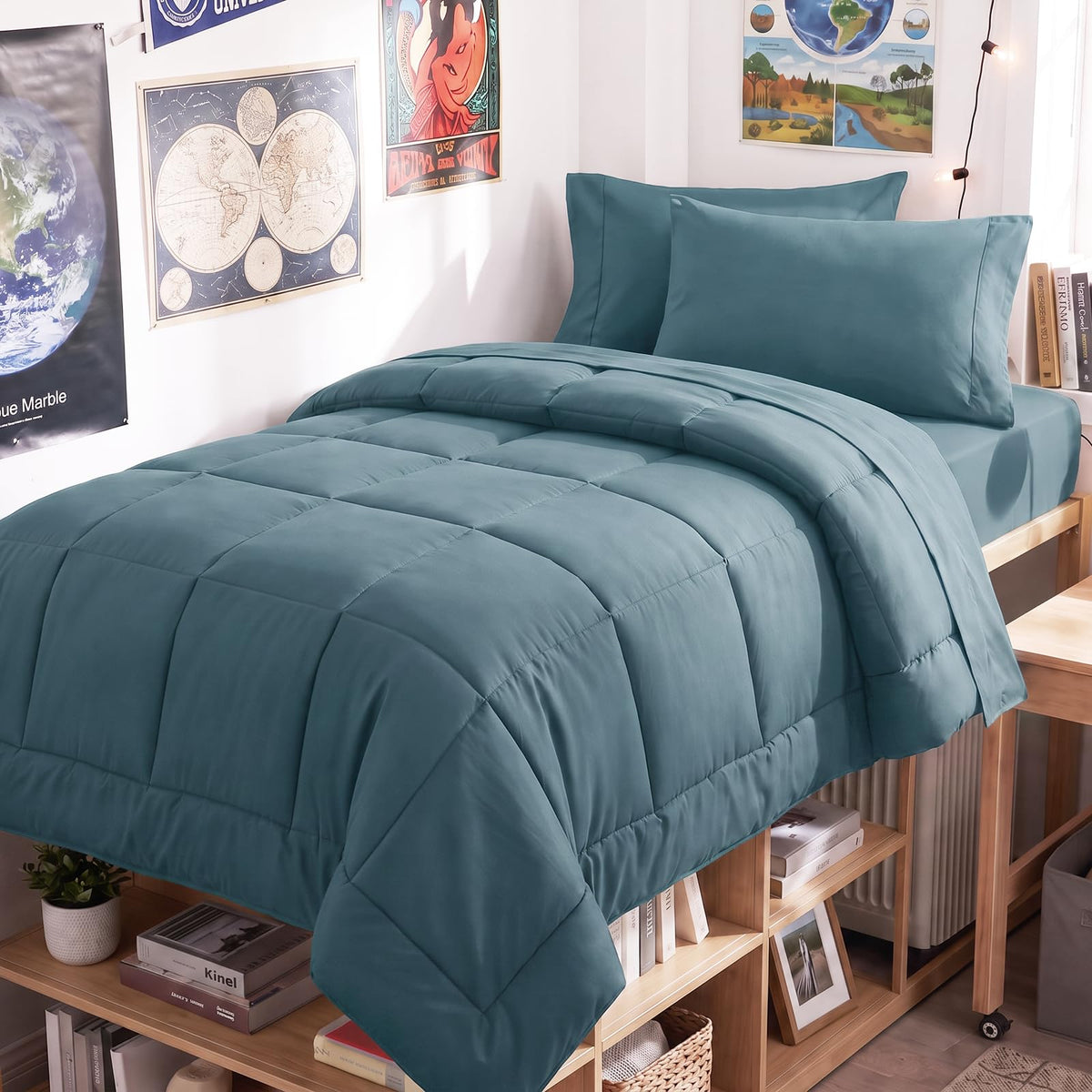CozyLux Queen Comforter Set Black - 7 Pieces Bed in a Bag