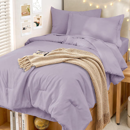 MUXHOMO Queen Comforter Set 7 Pieces, Soft Bed in a Bag, Beige