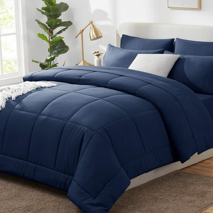 CozyLux Queen Comforter Set Black - 7 Pieces Bed in a Bag