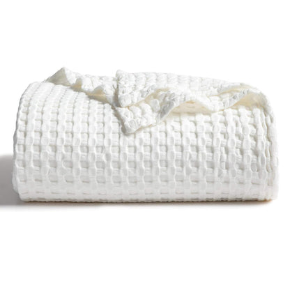 Bedsure Cooling Waffle Blanket for Hot Sleepers, Ivory, Queen, 90"x90"