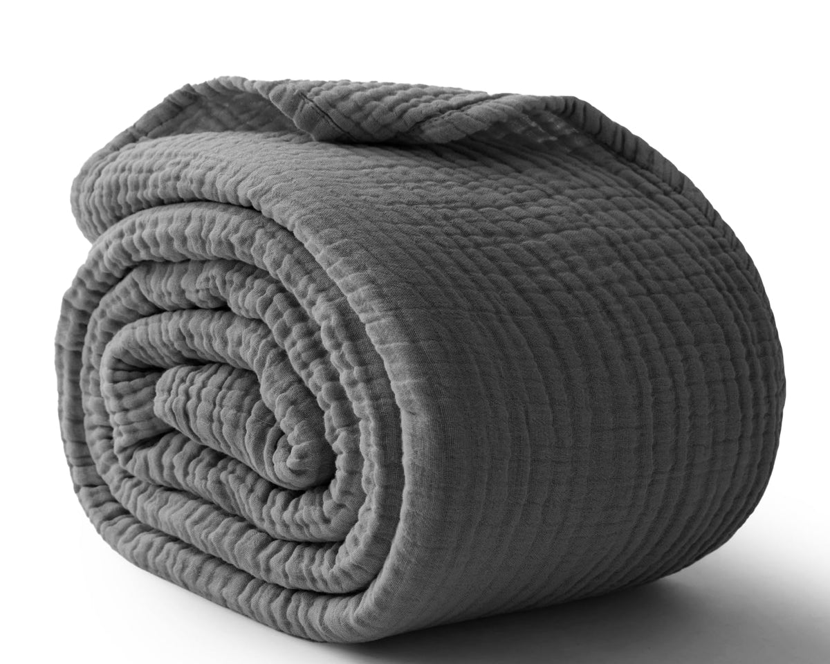 100% Cotton Muslin Blanket for Adults, 6-Layer, King, 108 x 90, Beige Linen