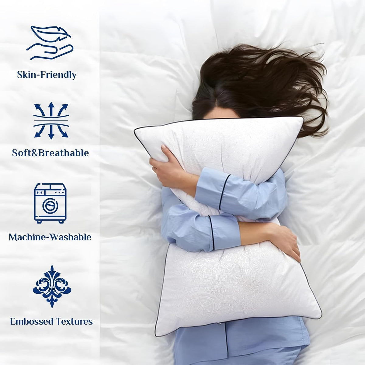 JOLLYVOGUE Pillows Queen Size Set of 4, Cooling and Firm Pillows with Oeko-Tex Certified Down Alternative Filling for Side, Back, and Stomach Sleepers, Hotel Collection