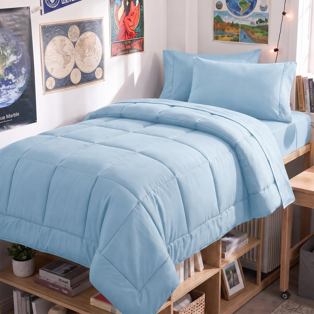 CozyLux Queen Comforter Set Black - 7 Pieces Bed in a Bag