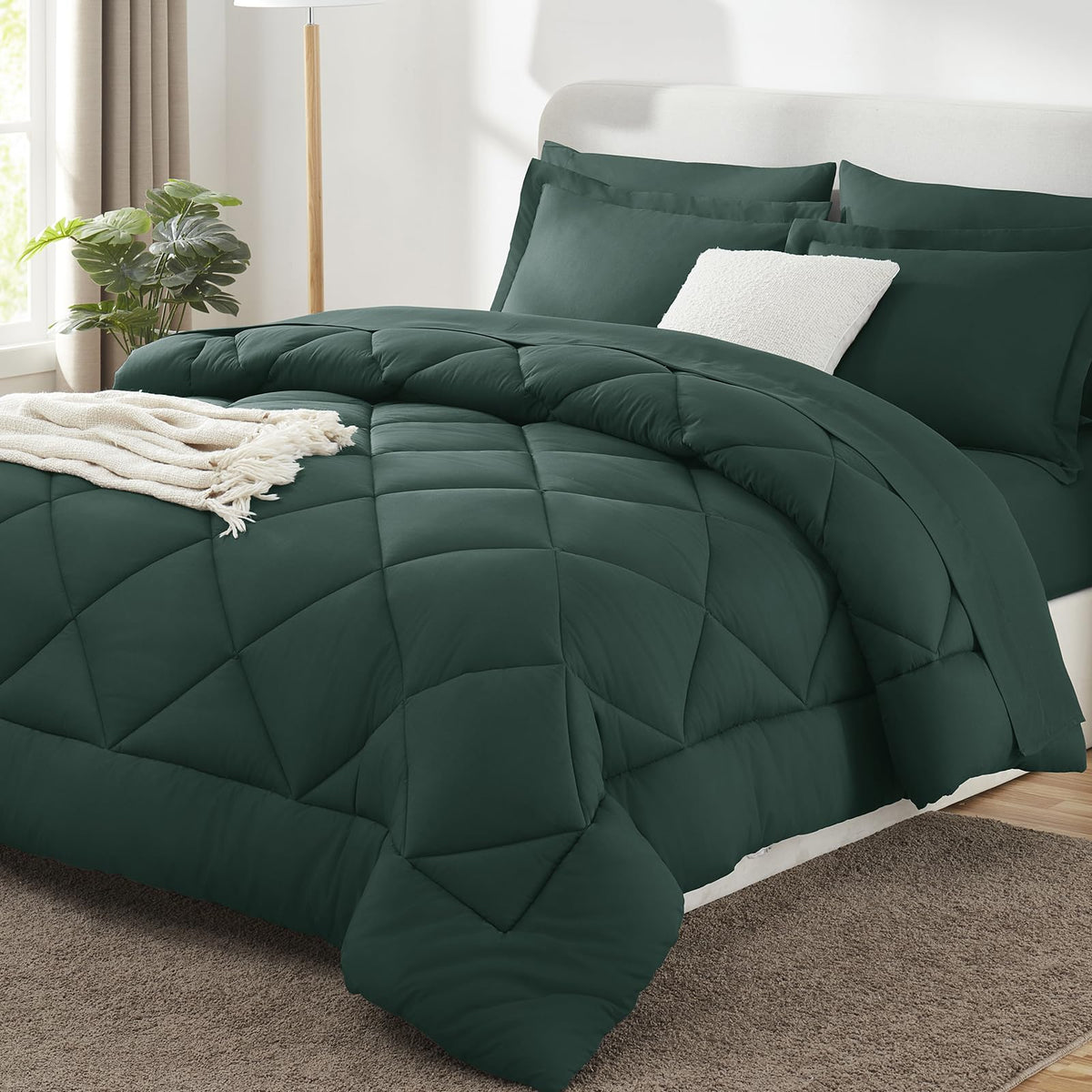 CozyLux King Comforter Set 102"x90" Dark Grey - 7 Piece Bed in a Bag