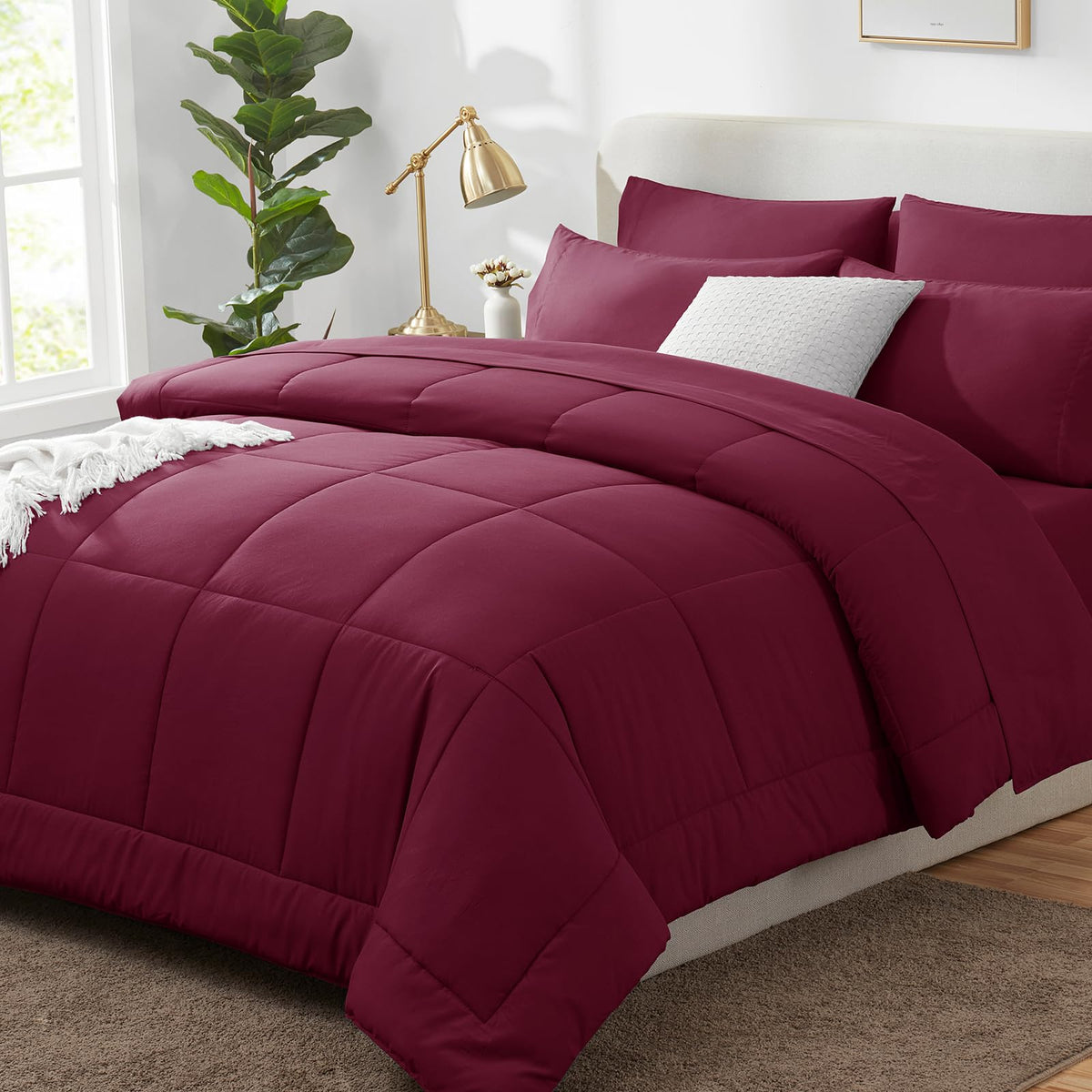 CozyLux Queen Comforter Set Black - 7 Pieces Bed in a Bag
