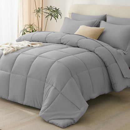 CozyLux Queen Comforter Set, 7-Piece Bed in a Bag, Black