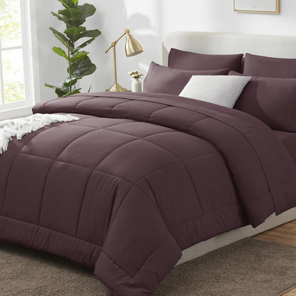 CozyLux Queen Comforter Set Black - 7 Pieces Bed in a Bag