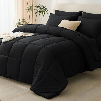 CozyLux Queen Comforter Set, 7-Piece Bed in a Bag, Black