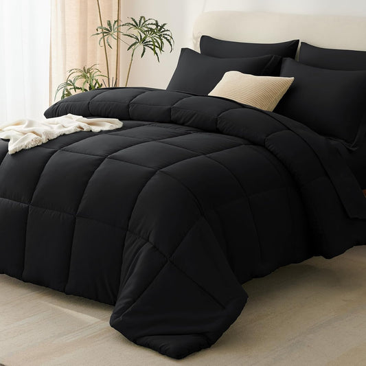 CozyLux Queen Comforter Set, 7-Piece Bed in a Bag, Black
