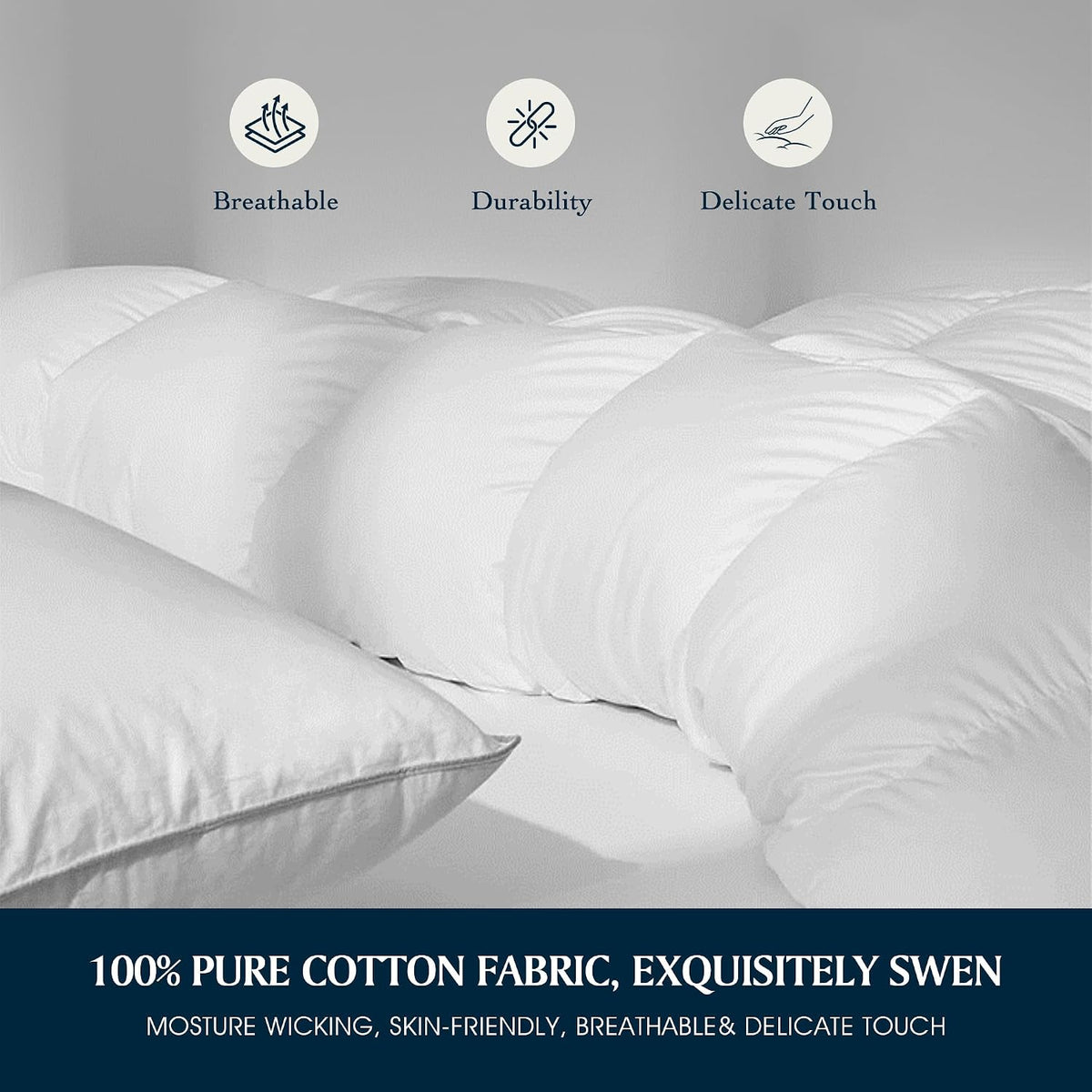 Serta Goose Feather Down Fiber Comforter Queen Size - 100% Cotton Cover Duvet Insert - Hotel Luxury Hypoallergenic Bedding Comforter All Season Medium Warmth 90 x 90 Inch White