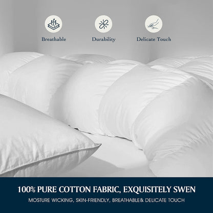 Serta Goose Feather Down Fiber Comforter Queen Size - 100% Cotton Cover Duvet Insert - Hotel Luxury Hypoallergenic Bedding Comforter All Season Medium Warmth 90 x 90 Inch White