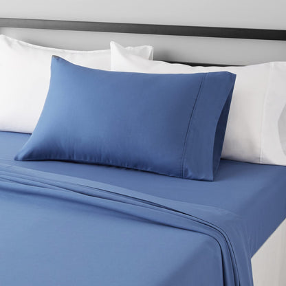Amazon Basics Lightweight Super Soft Easy Care Wrinkle Free Microfiber 3 Piece Bed Sheet Set with 14-Inch Deep Pockets, Twin, Navy Blue, Solid, Kids, Men & Women Bedding