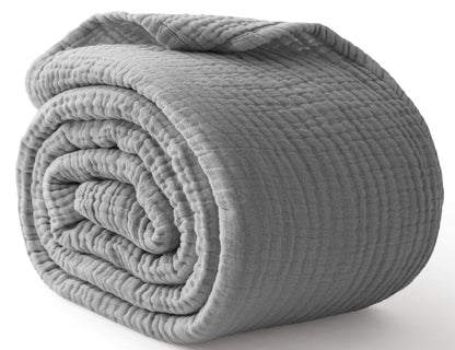 100% Cotton Muslin Blanket for Adults, 6-Layer, King, 108 x 90, Beige Linen