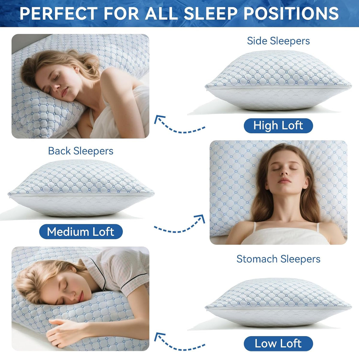 Cooling Memory Foam Pillows Queen Size Set of 2, Neck Support