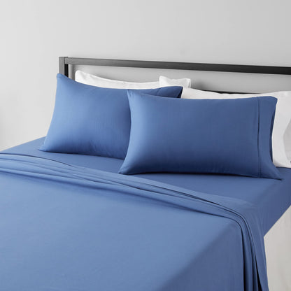 Amazon Basics Lightweight Super Soft Easy Care Wrinkle Free Microfiber 3 Piece Bed Sheet Set with 14-Inch Deep Pockets, Twin, Navy Blue, Solid, Kids, Men & Women Bedding