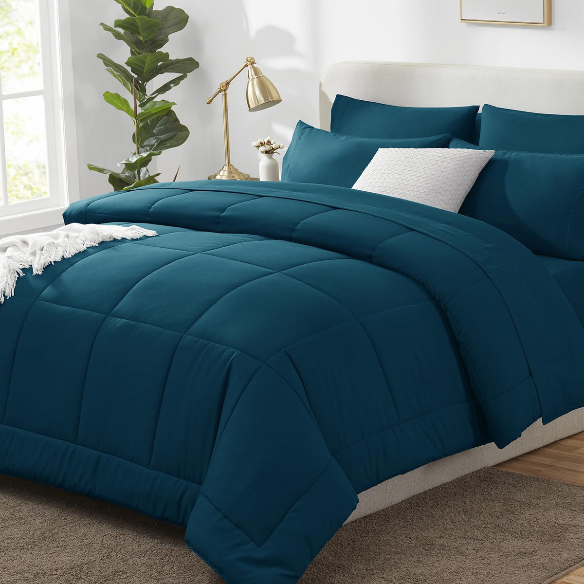 CozyLux Queen Comforter Set Black - 7 Pieces Bed in a Bag