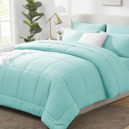 CozyLux Queen Comforter Set Black - 7 Pieces Bed in a Bag