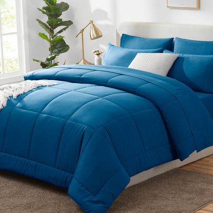 CozyLux Queen Comforter Set Black - 7 Pieces Bed in a Bag