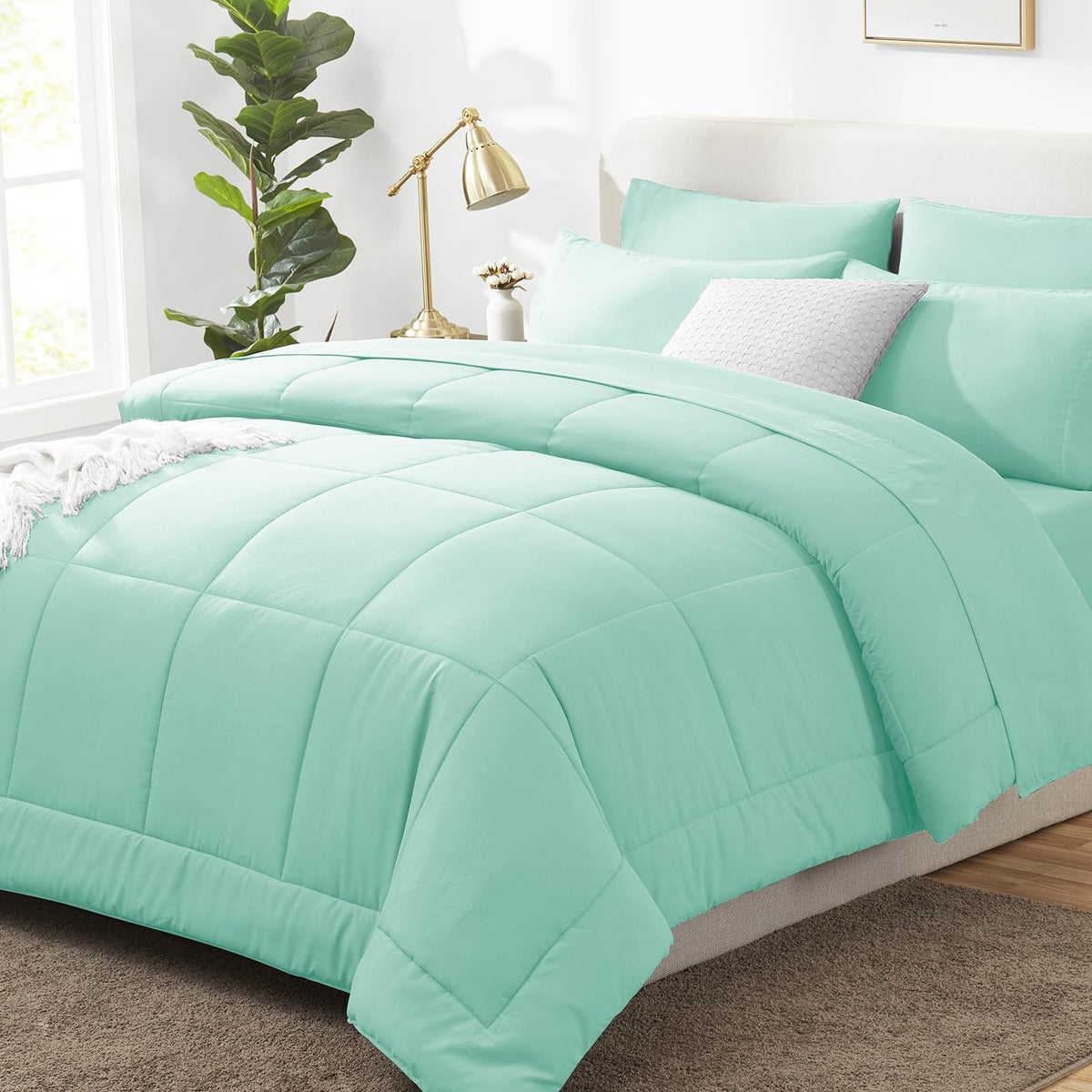 CozyLux Queen Comforter Set Black - 7 Pieces Bed in a Bag