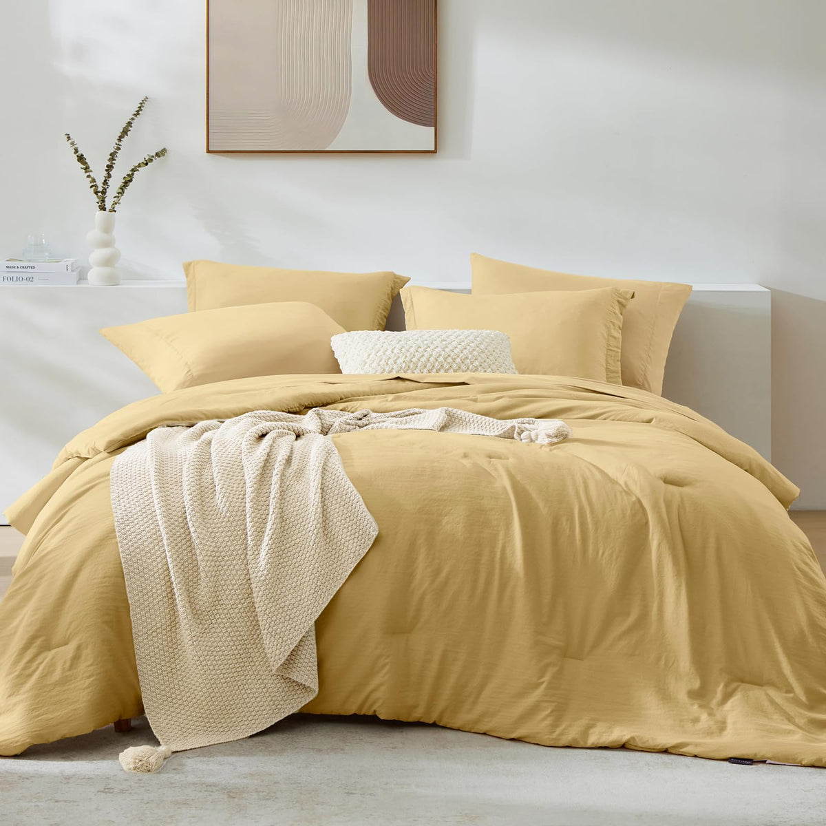 Queen Comforter Set-7 Pieces Soft Prewashed Bed in a Bag Queen Bedding Sets