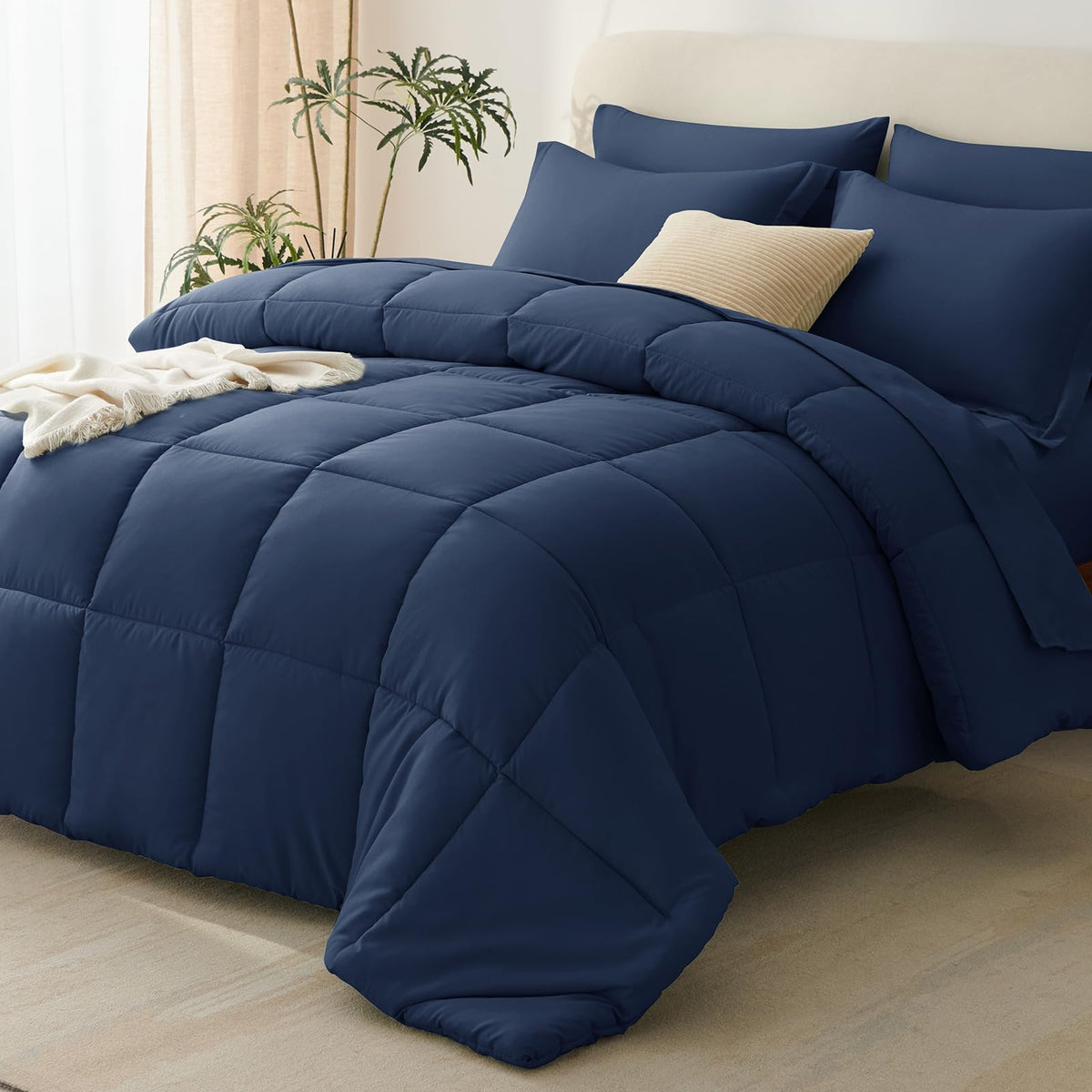 CozyLux Queen Comforter Set, 7-Piece Bed in a Bag, Black