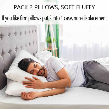 Acteb Ultra Thin Flat Soft Bed Pillows Standard Size Set of 2 Pack for Sleeping 20"x26", Hypoallergenic Skin Friendly Machine Washable