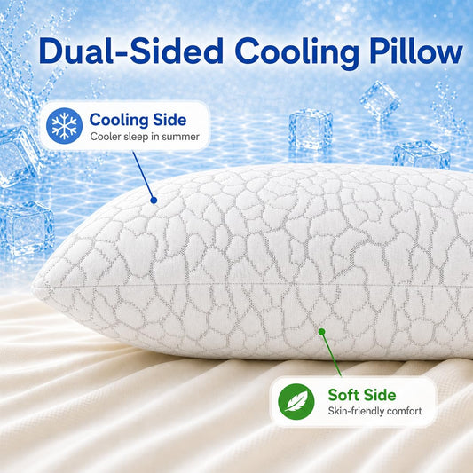 Cooling Pillows Queen Size Set of 2, Memory Foam Firm Bed Pillows